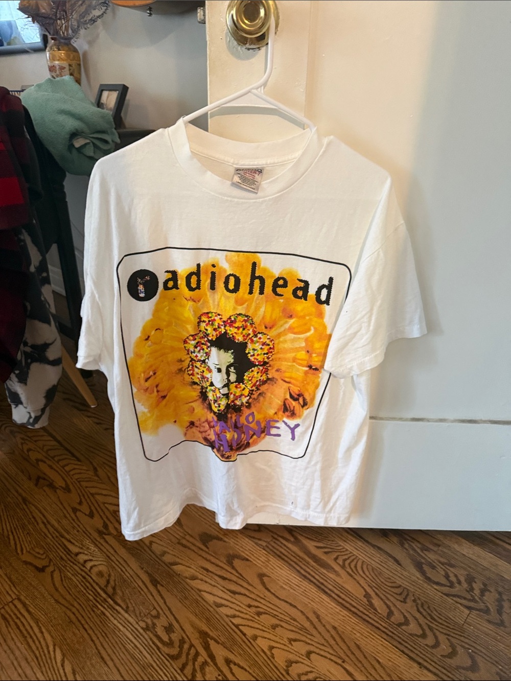 Jerzees White Kids Tee with Yellow Floral Lion Graphic